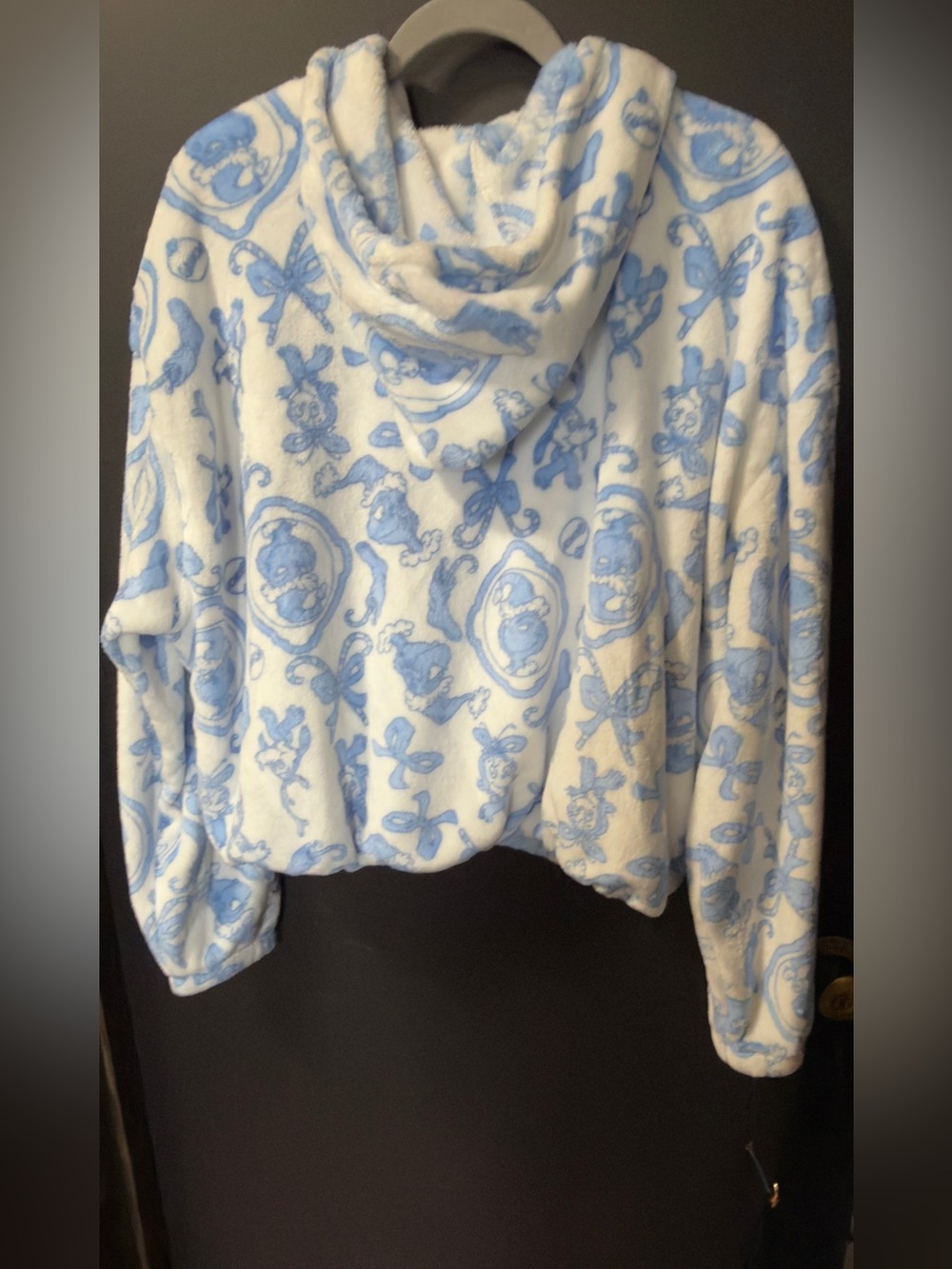 The Grinch Plush Blue & White Zip-Up Hoodie with Pom Drawstrings - Picture 5 of 6